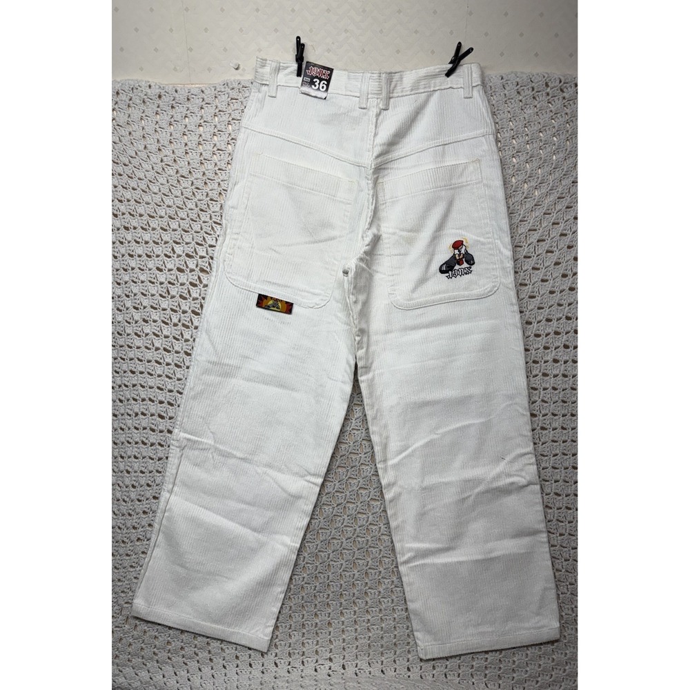 Vtg 90s Jynx Jeans Men Tag 36 Fits 34x32 White Corduroy Wide Baggy Skater (Stain